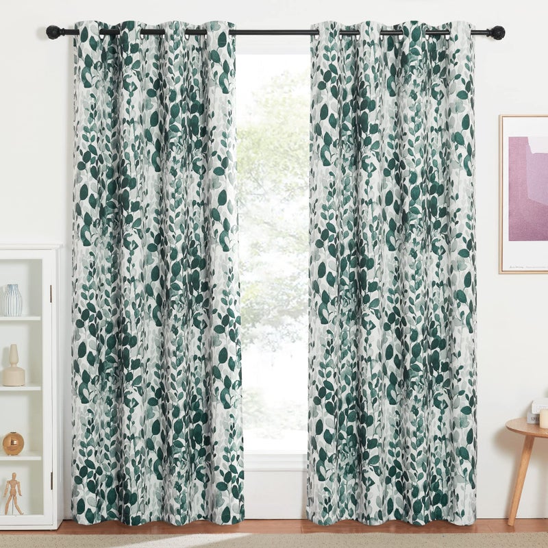KGORGE Herb Foliage Pattern Curtains, Lighten up Indoor Space Room Darkening Window Curtain Set for Dining Area/Farmhouse, W 52" x L 84" per Panel, 2 Pcs, Green-Blue - Image 2